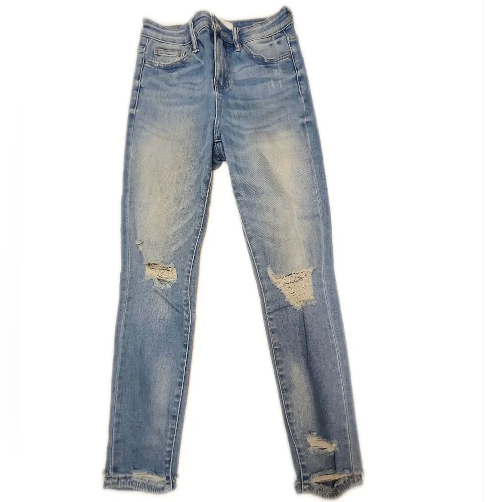 Vervet Blue, Light Blue Wash, Distressed, High Rise, Skinny Jeans, 25